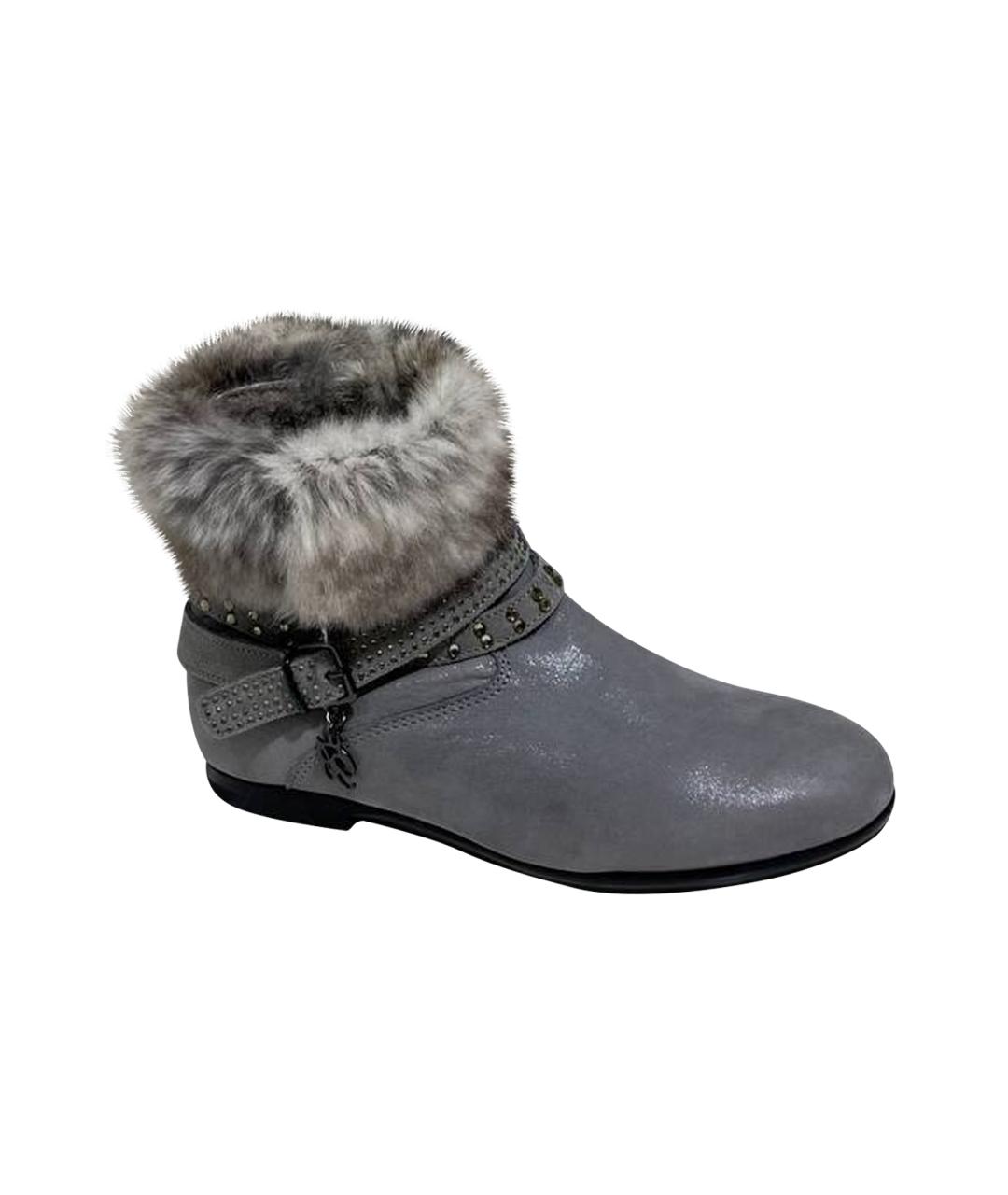 BLUMARINE Серые кожаные ботинки, фото 1