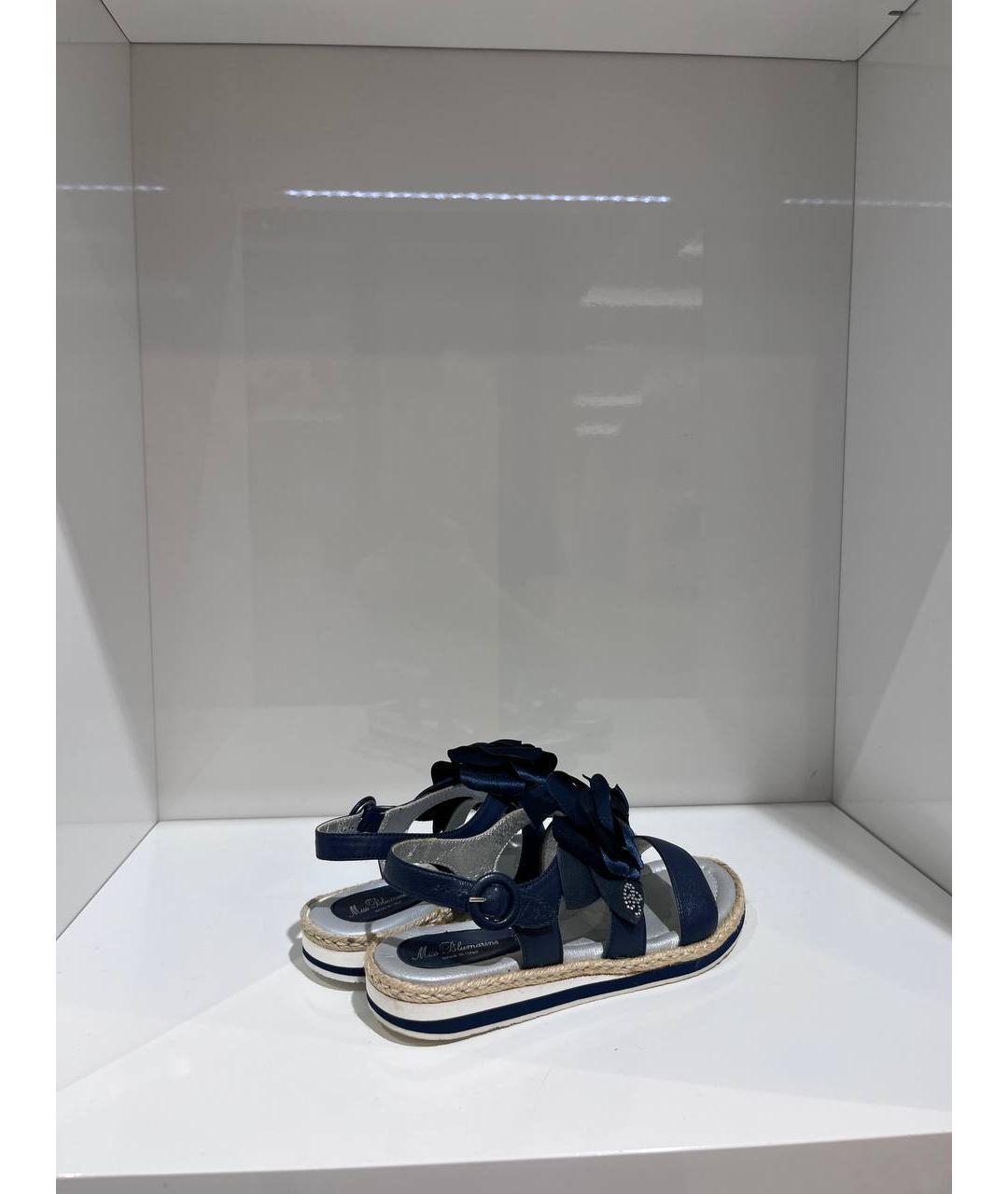 BLUMARINE Синие кожаные сандалии и шлепанцы, фото 3