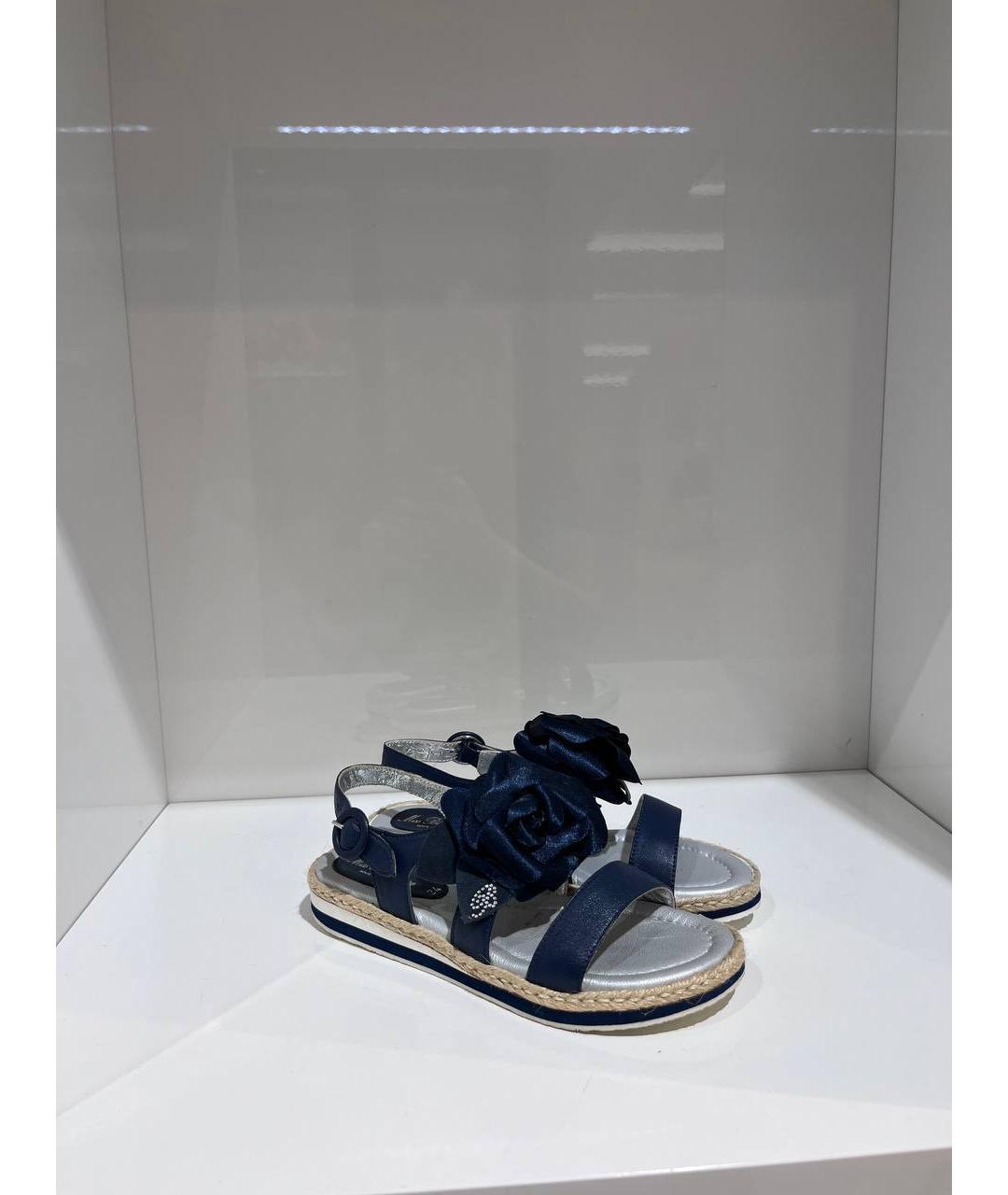 BLUMARINE Синие кожаные сандалии и шлепанцы, фото 4
