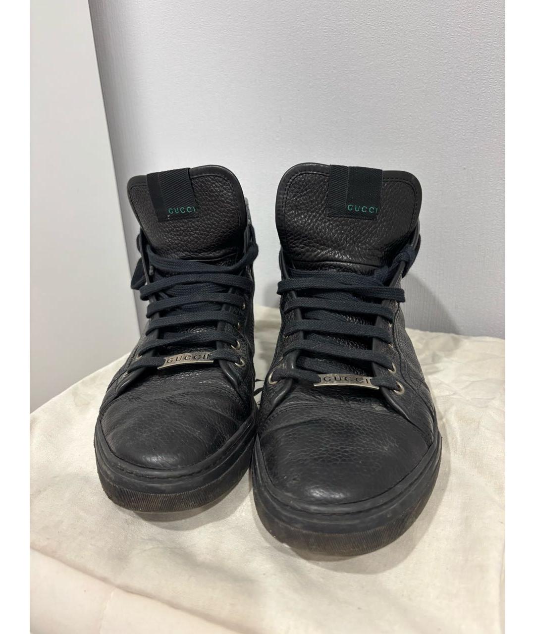 GUCCI Черные кожаные высокие кроссовки / кеды, фото 3