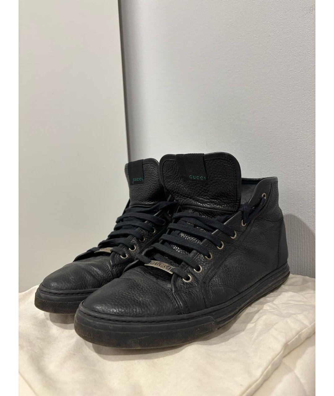 GUCCI Черные кожаные высокие кроссовки / кеды, фото 2