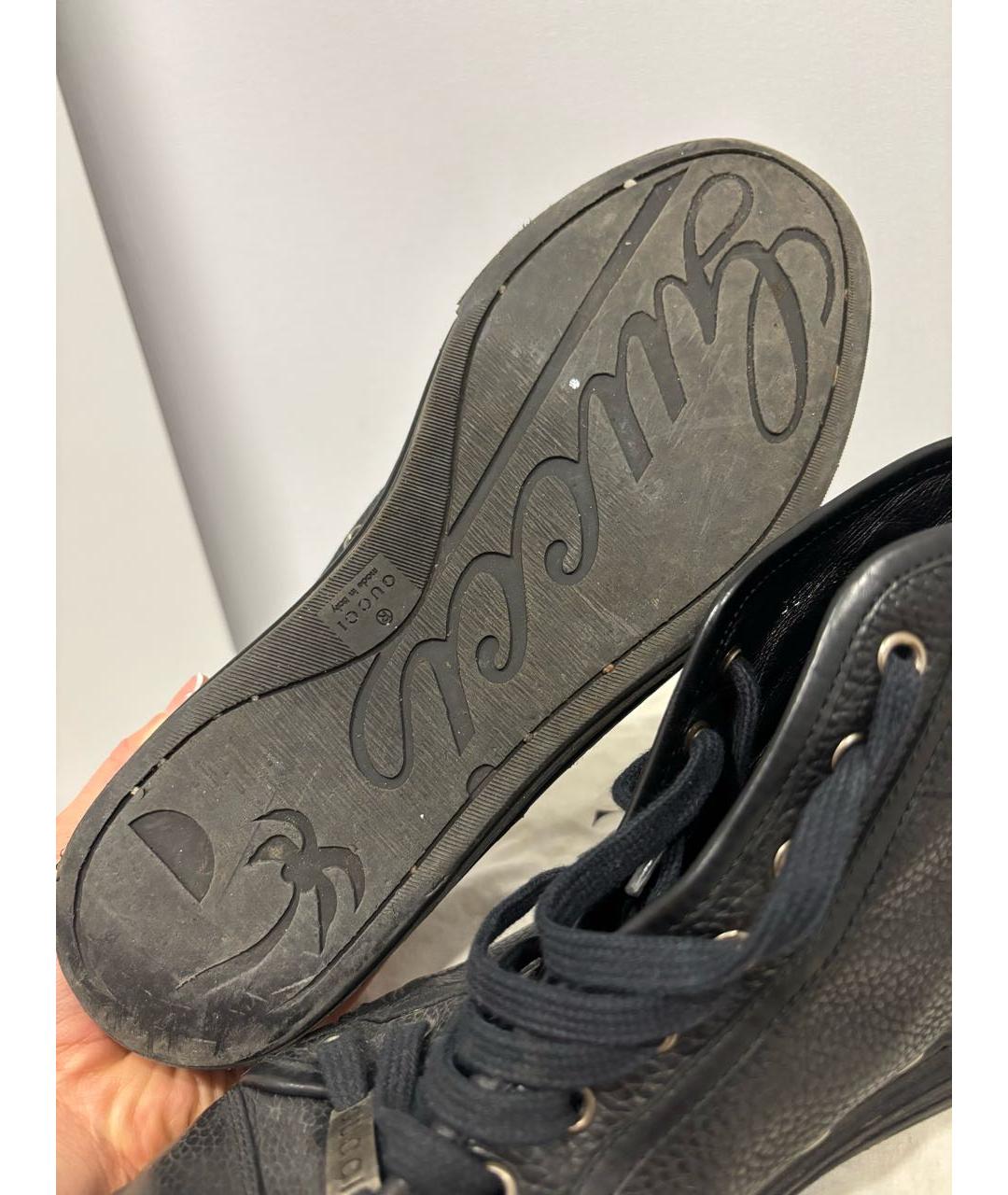 GUCCI Черные кожаные высокие кроссовки / кеды, фото 6