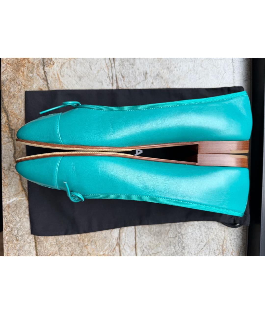 CHANEL Бирюзовые кожаные балетки, фото 6