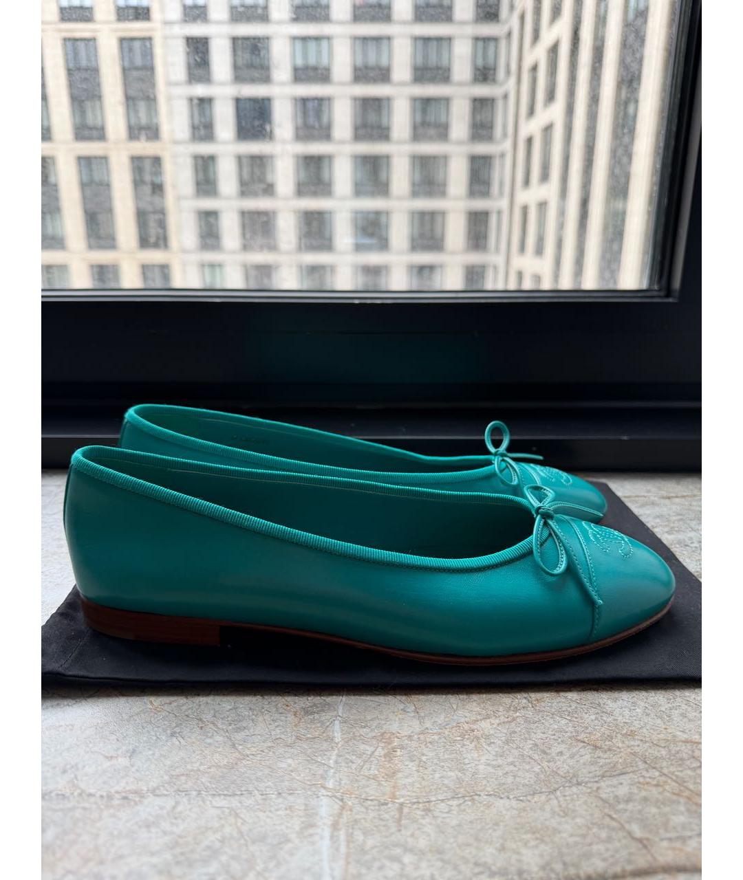 CHANEL Бирюзовые кожаные балетки, фото 7