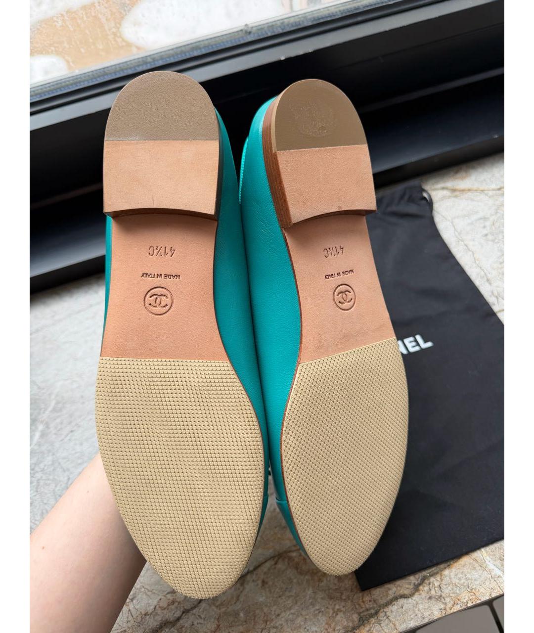 CHANEL Бирюзовые кожаные балетки, фото 5
