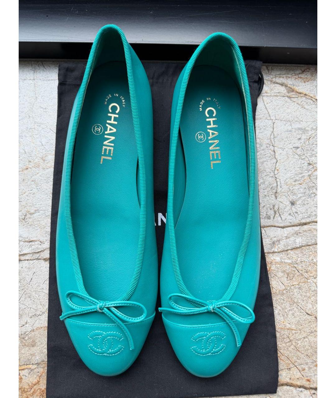 CHANEL Бирюзовые кожаные балетки, фото 3