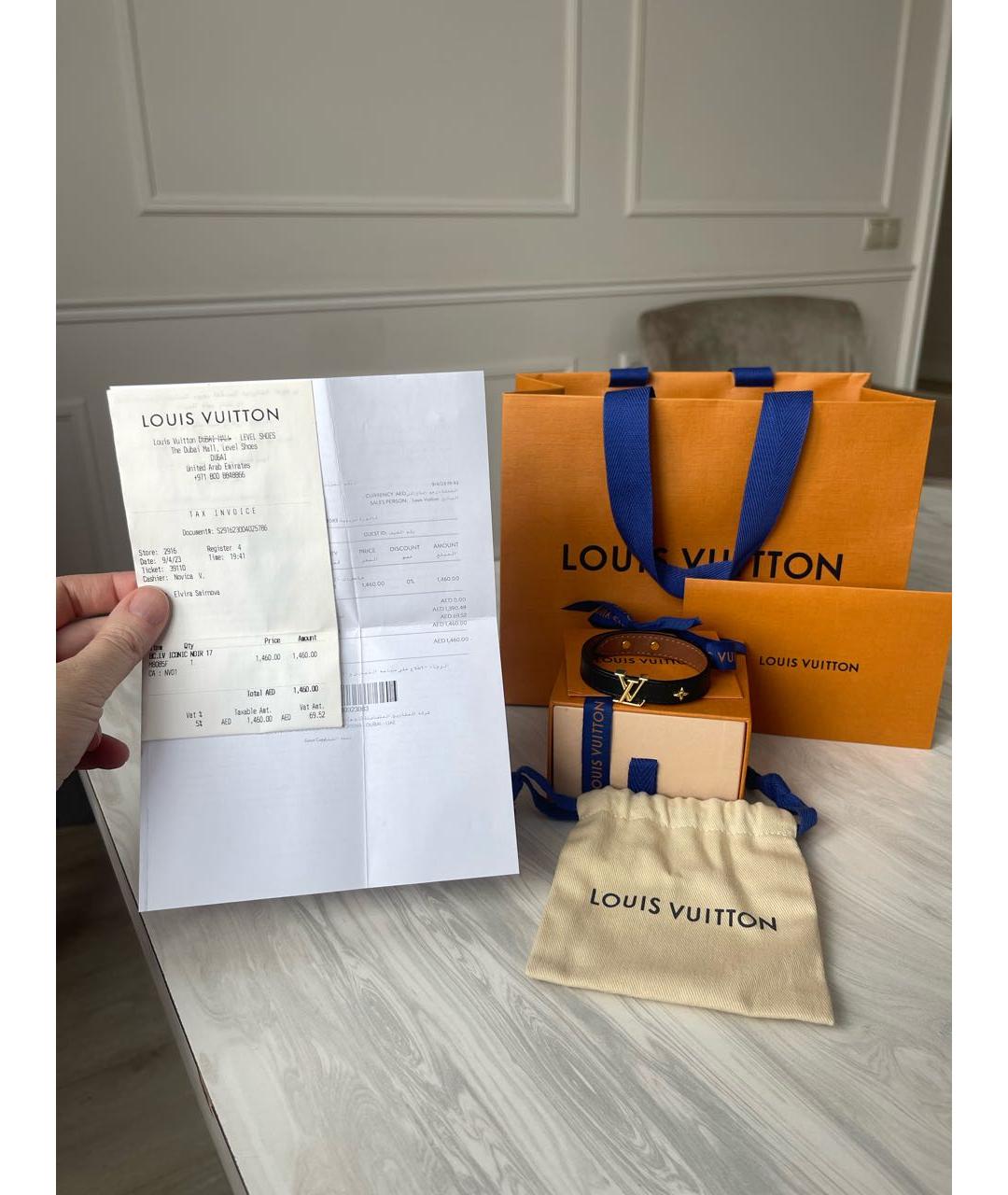 LOUIS VUITTON Черный кожаный браслет, фото 3