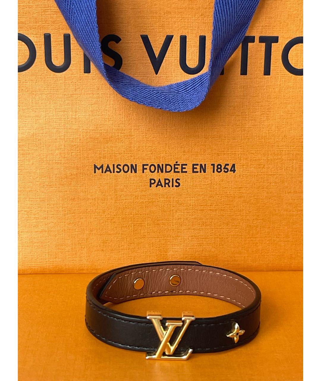 LOUIS VUITTON Черный кожаный браслет, фото 2