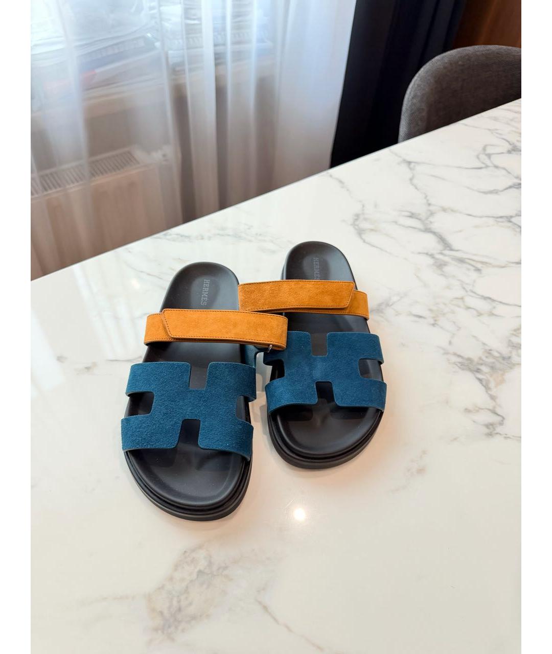 HERMES Мульти замшевые шлепанцы, фото 2