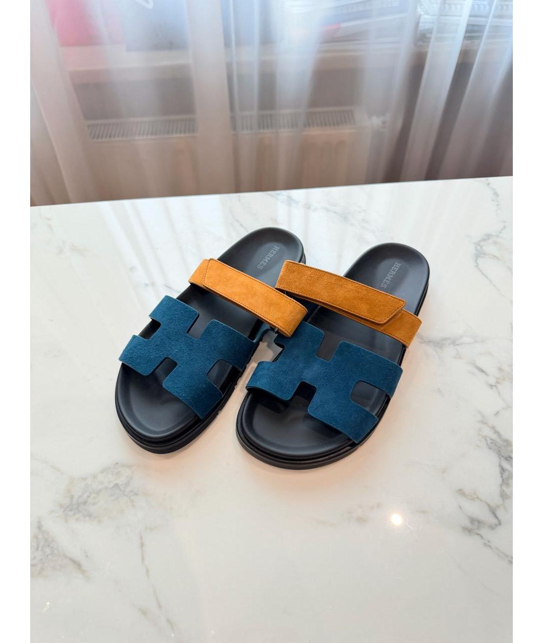 HERMES Мульти замшевые шлепанцы, фото 5