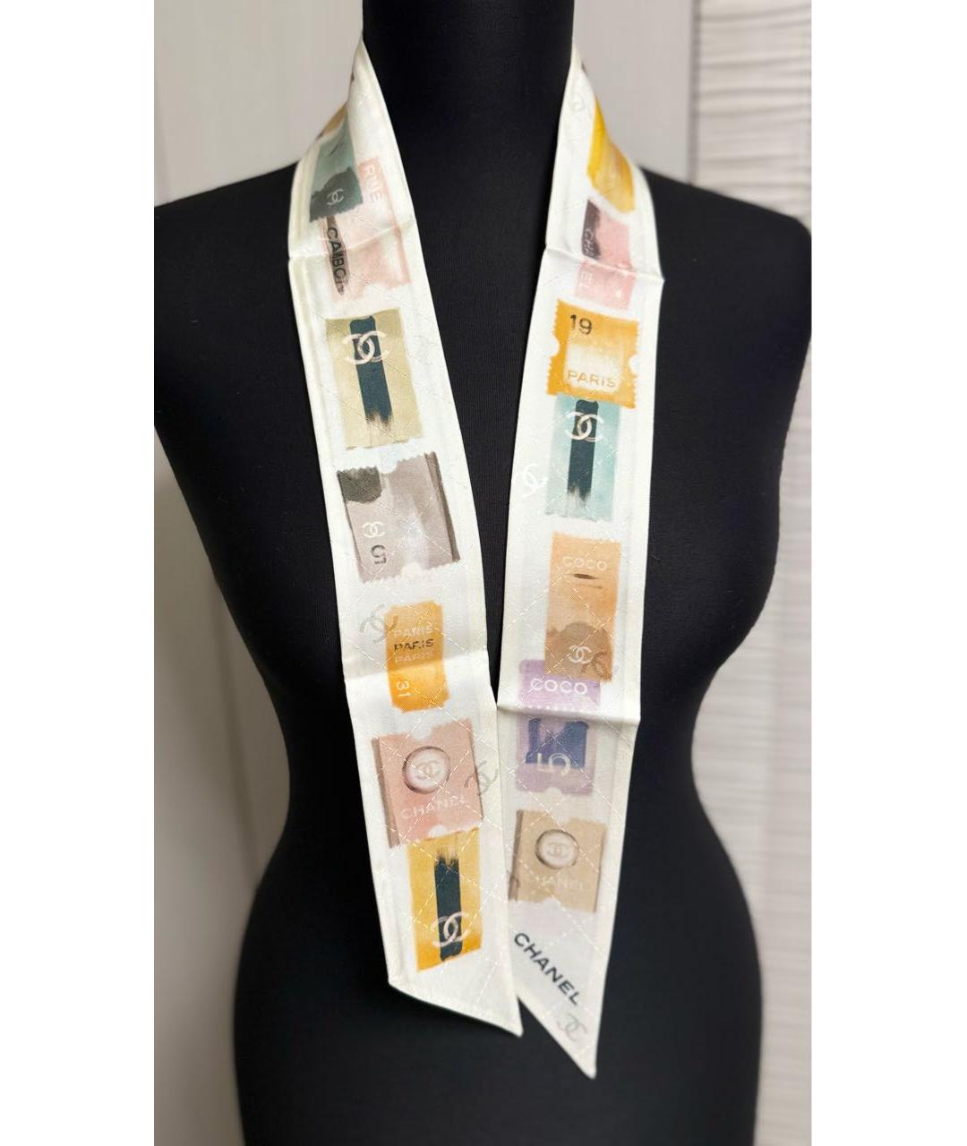 CHANEL Бежевый шелковый шарф, фото 4