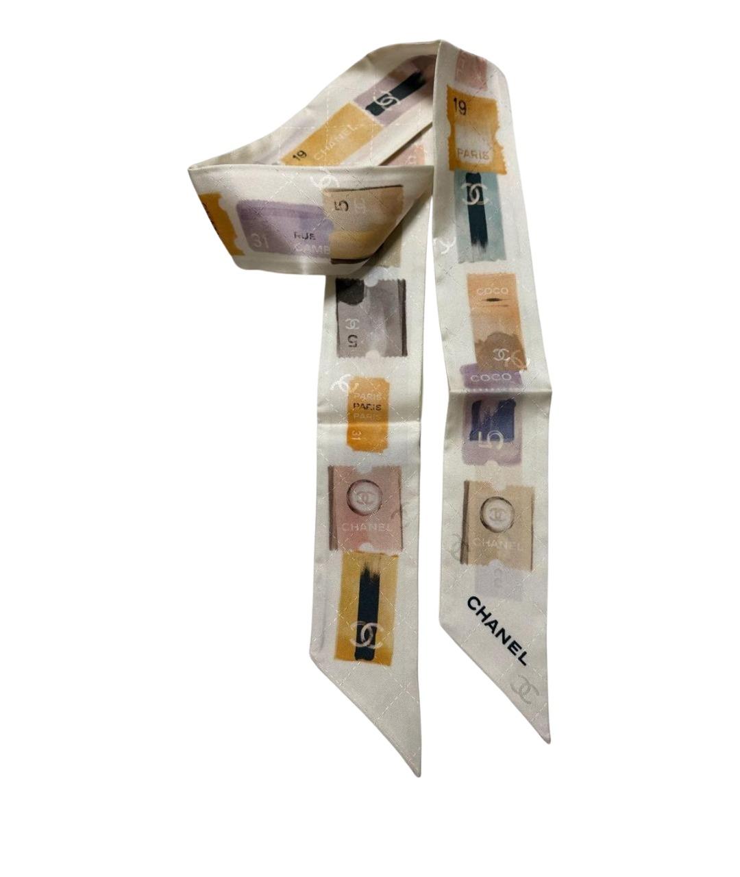 CHANEL Бежевый шелковый шарф, фото 1