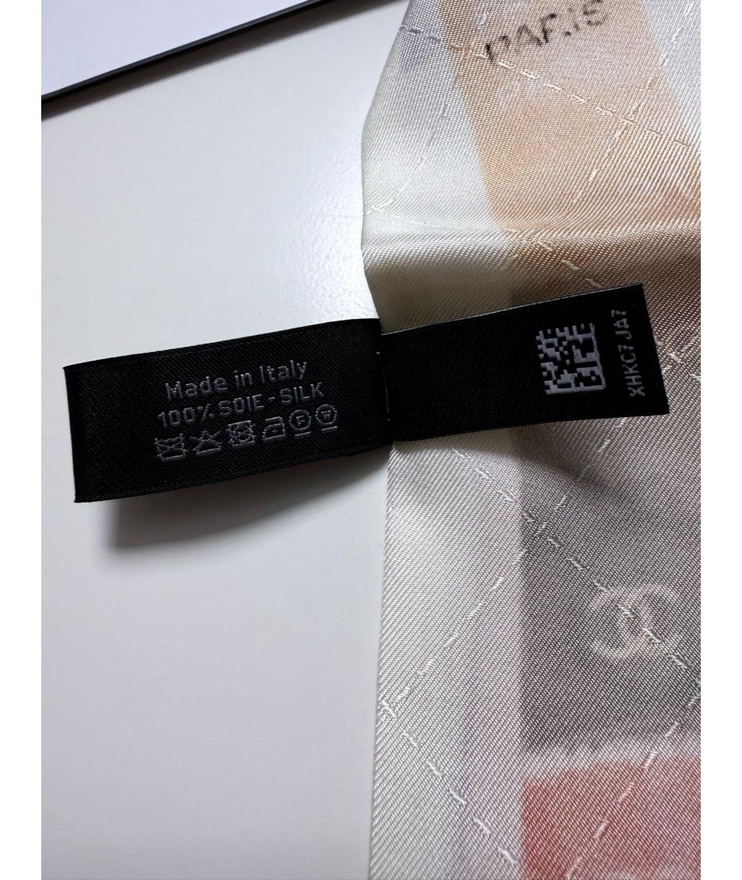 CHANEL Бежевый шелковый шарф, фото 7