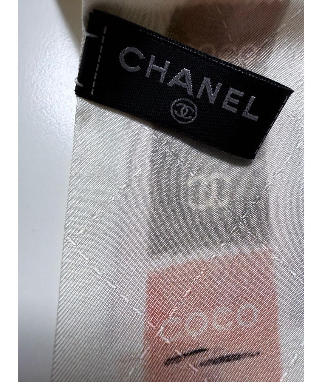 CHANEL Бежевый шелковый шарф, фото 6