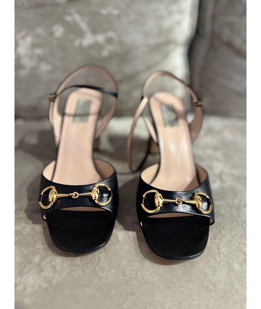 GUCCI Черные кожаные босоножки, фото 2