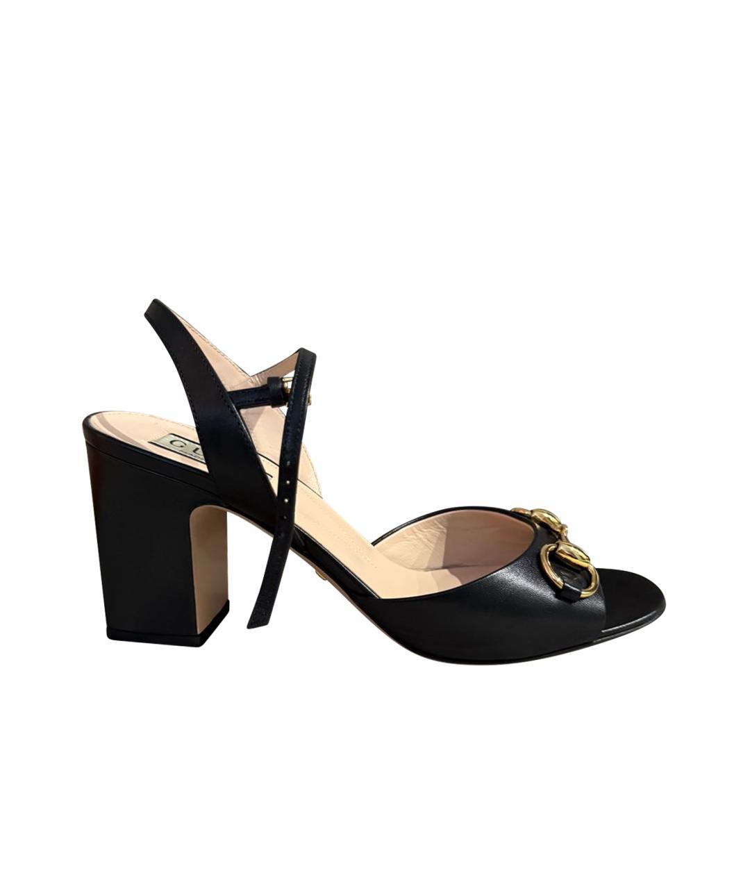 GUCCI Черные кожаные босоножки, фото 1