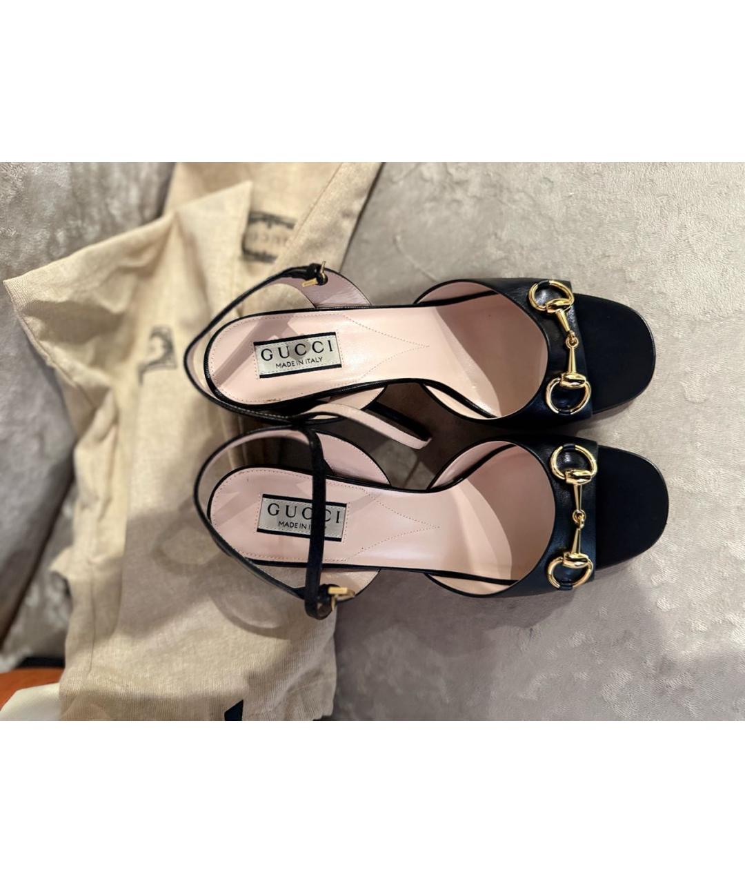 GUCCI Черные кожаные босоножки, фото 3