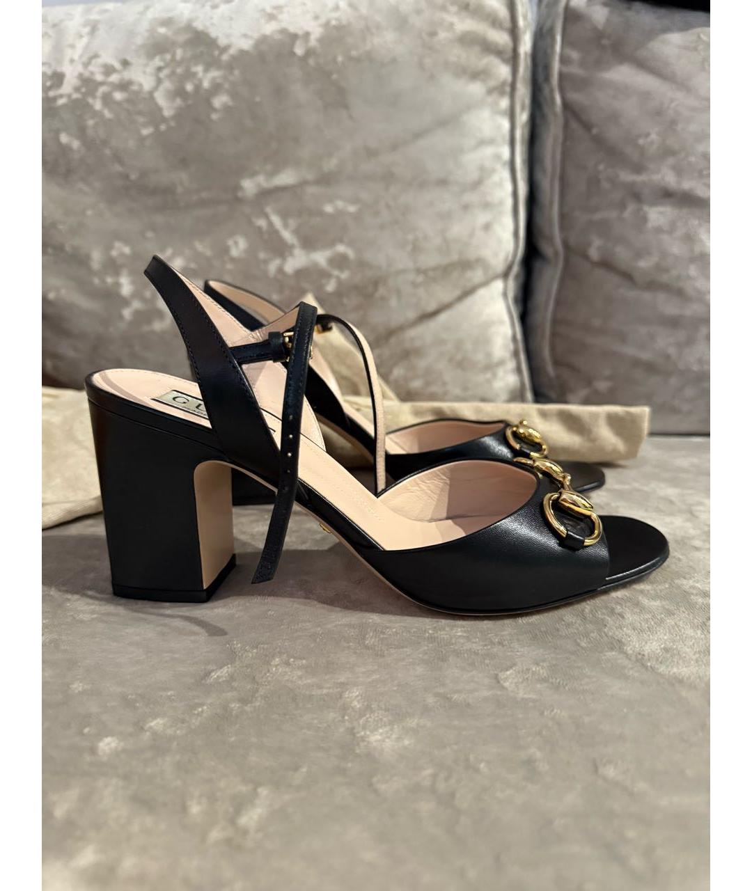 GUCCI Черные кожаные босоножки, фото 6