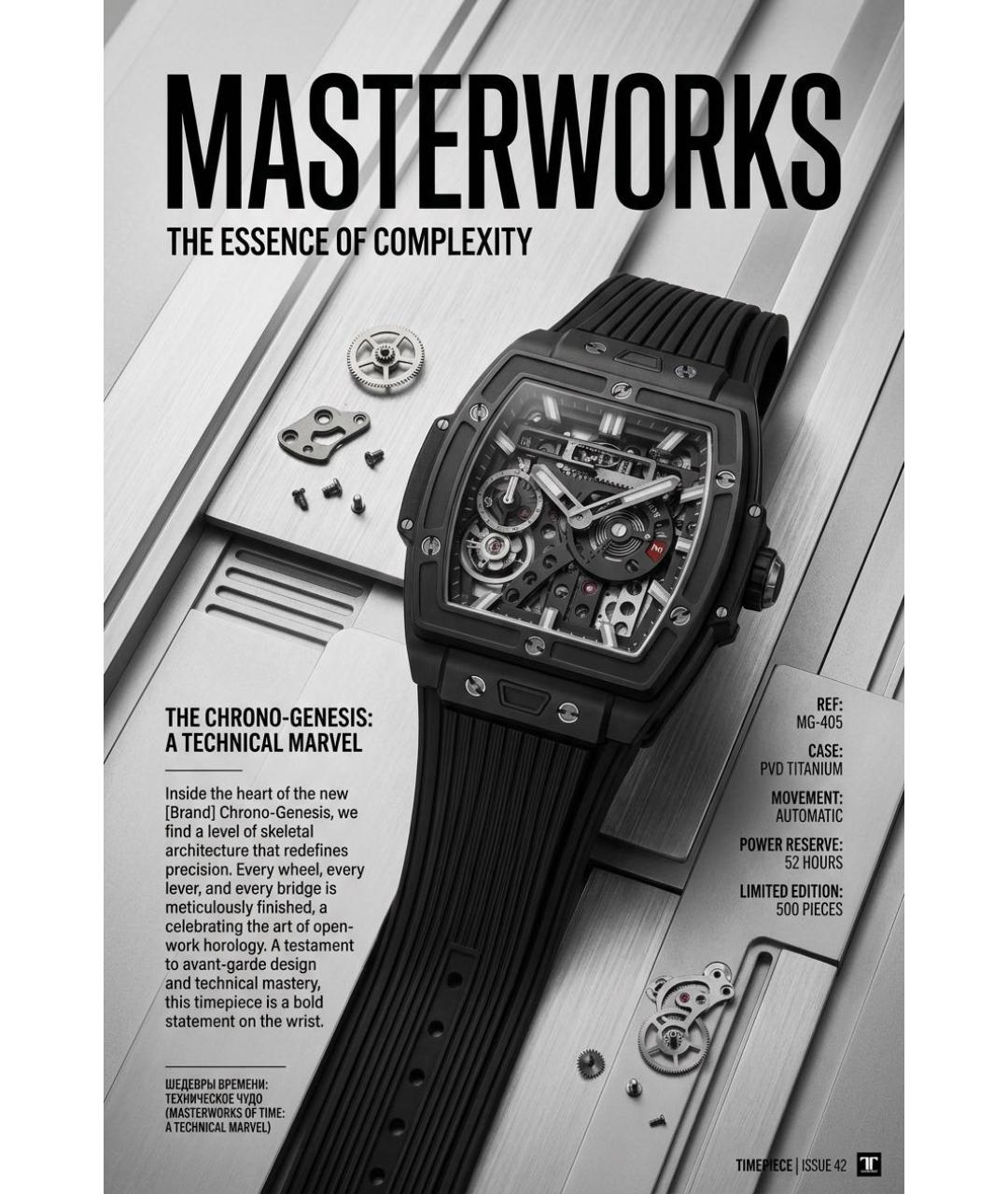 HUBLOT Черные титановые часы, фото 4