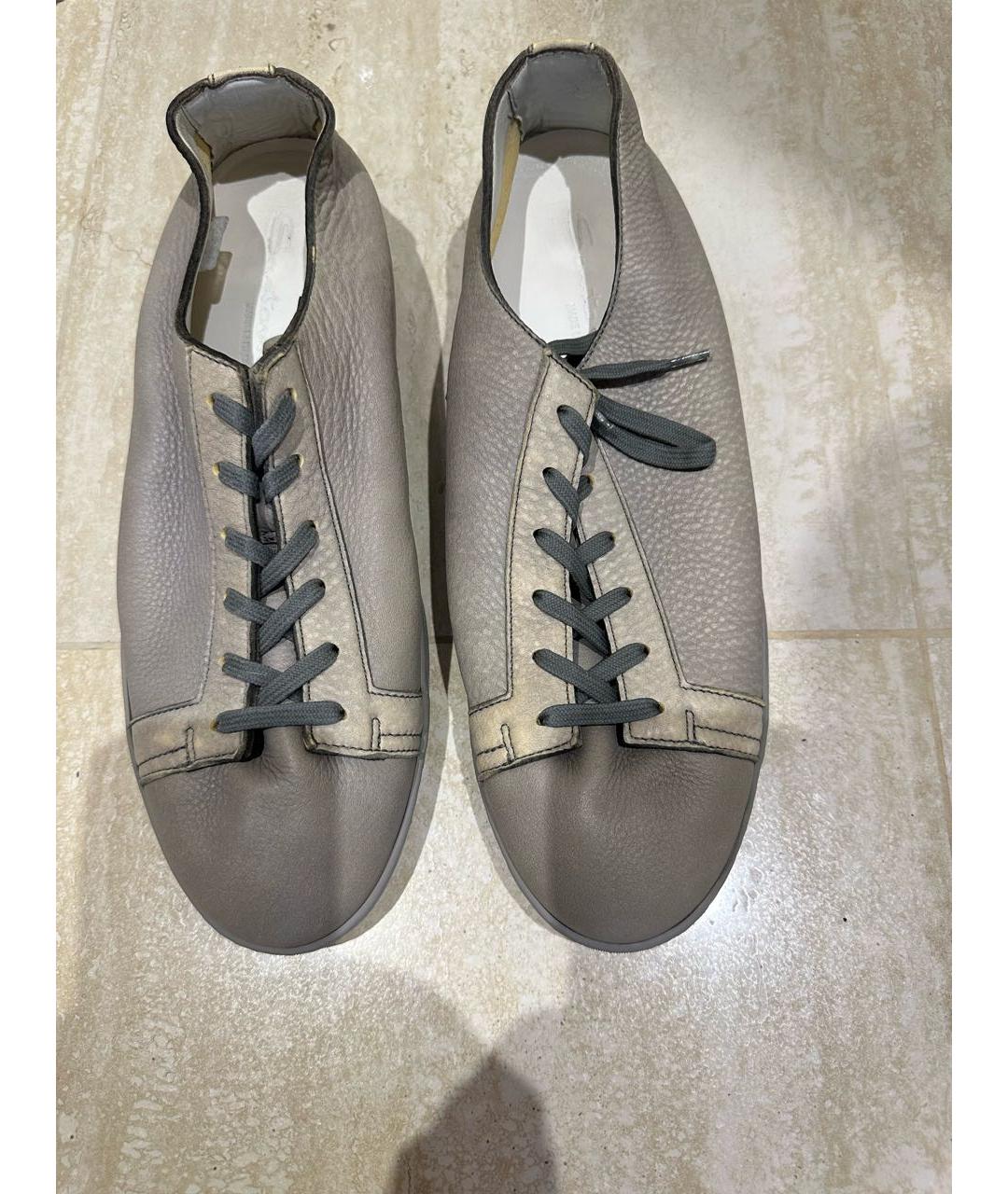 SANTONI Бежевые кожаные низкие кроссовки / кеды, фото 2