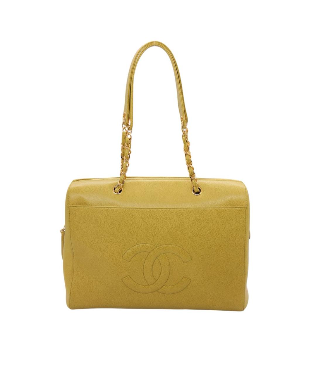 CHANEL Желтая кожаная сумка тоут, фото 9