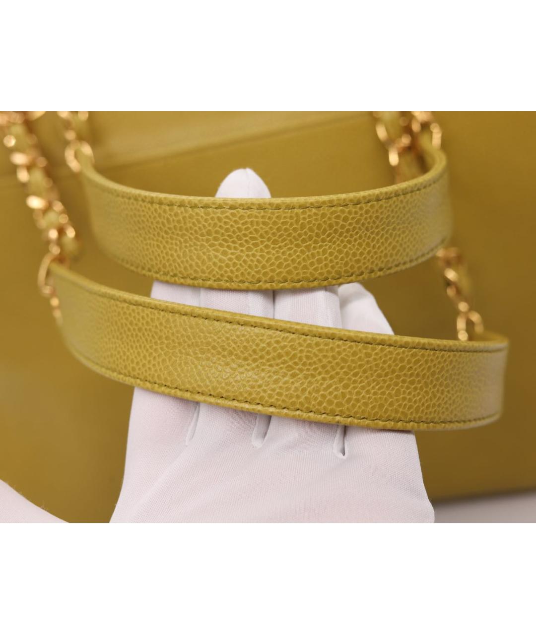 CHANEL Желтая кожаная сумка тоут, фото 8