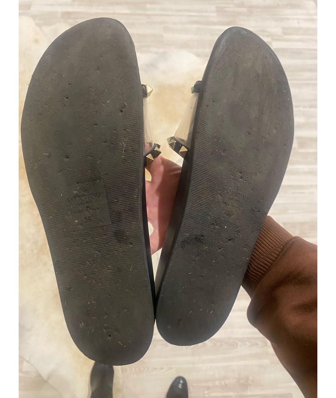 VALENTINO Черные кожаные шлепанцы, фото 4
