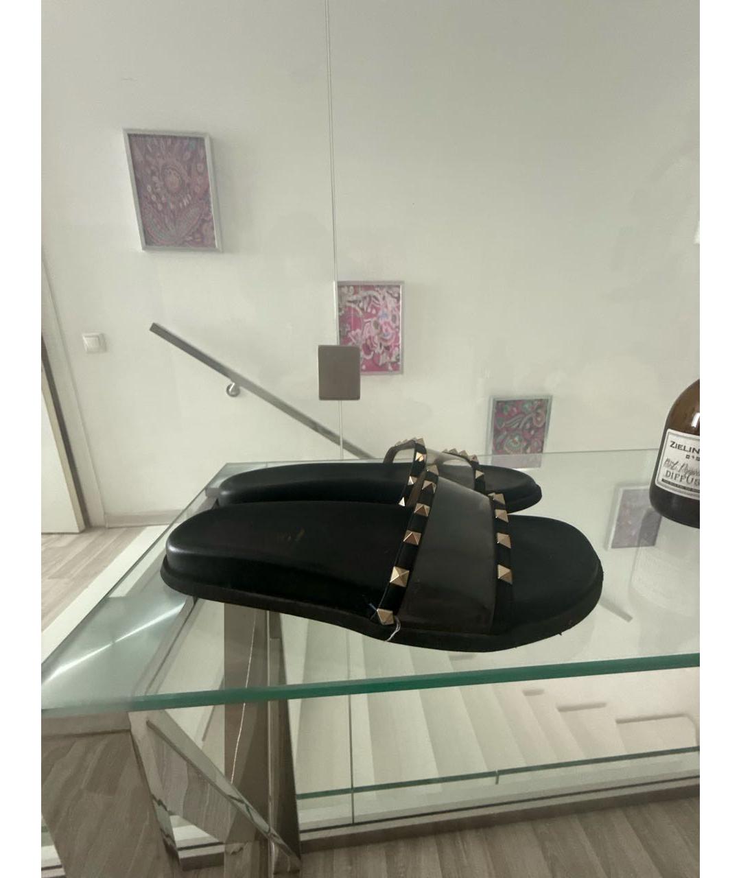 VALENTINO Черные кожаные шлепанцы, фото 8