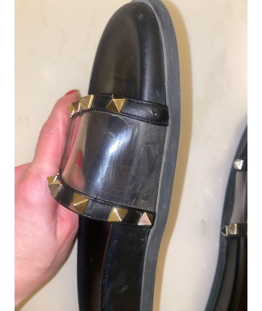 VALENTINO Черные кожаные шлепанцы, фото 5