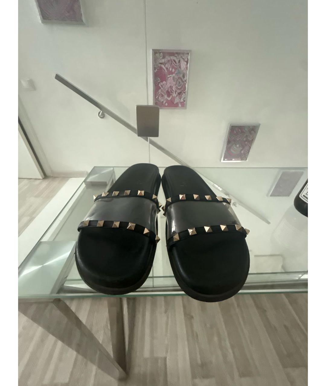 VALENTINO Черные кожаные шлепанцы, фото 3