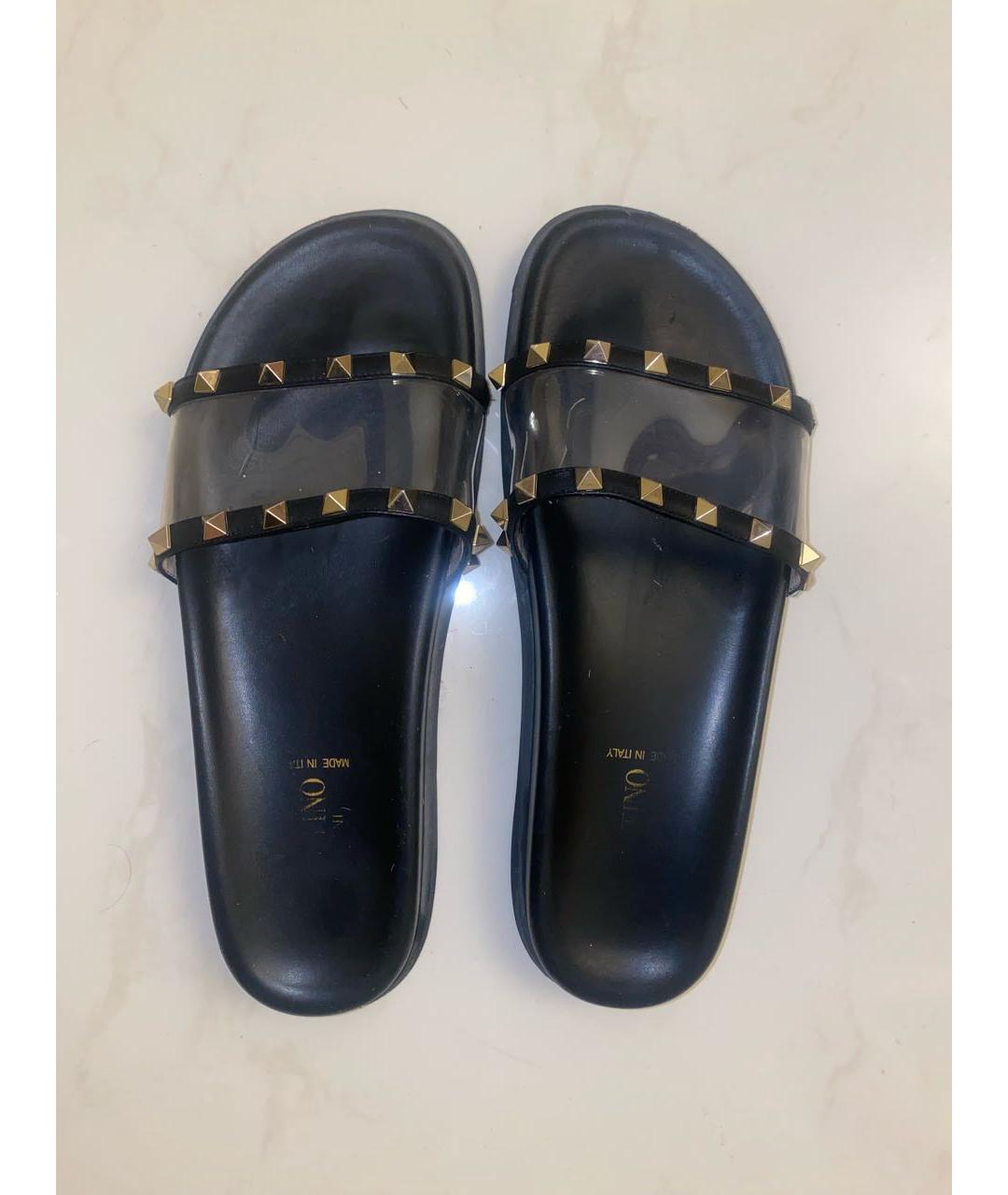 VALENTINO Черные кожаные шлепанцы, фото 2