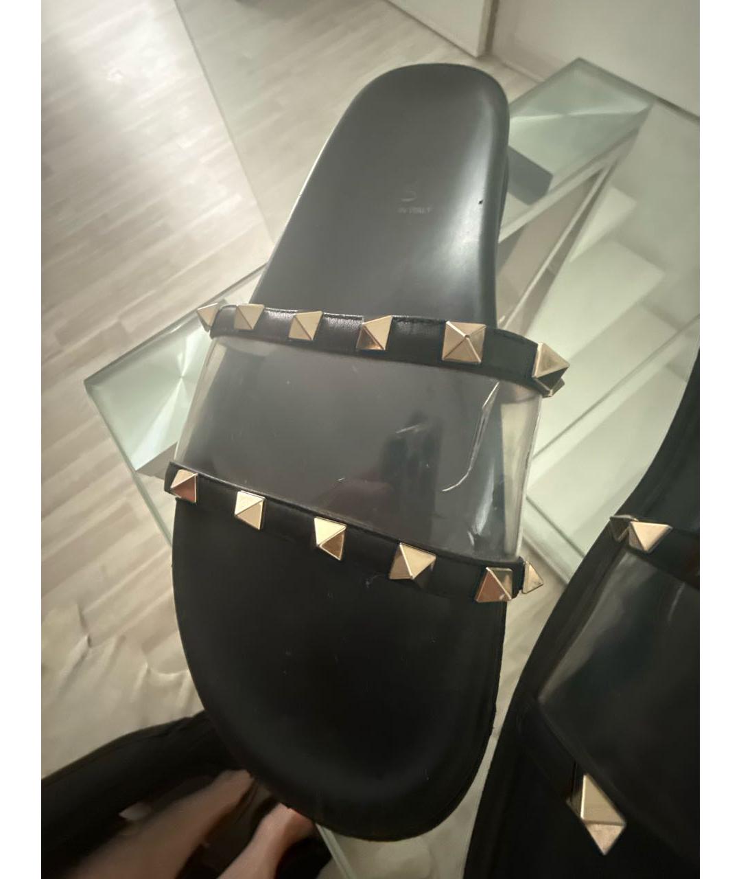 VALENTINO Черные кожаные шлепанцы, фото 7