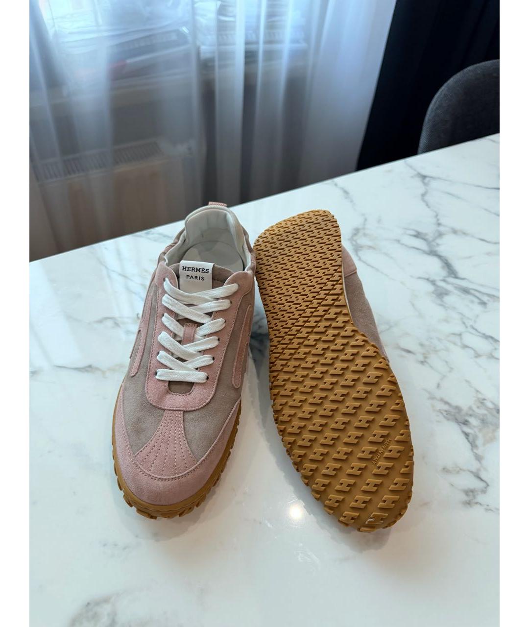 HERMES Розовые замшевые кроссовки, фото 7