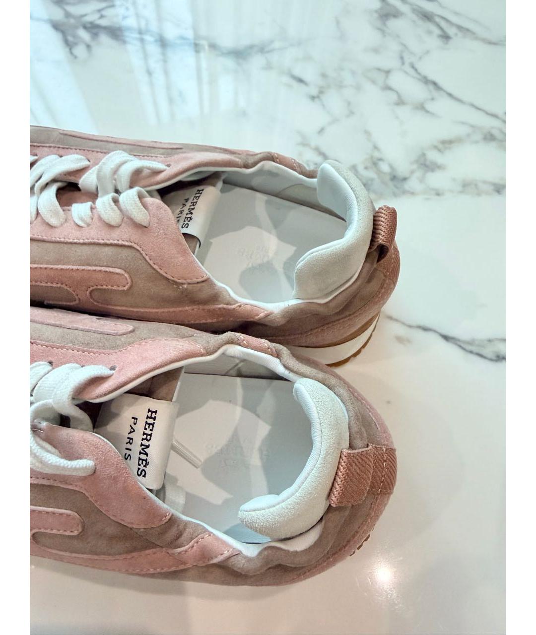 HERMES Розовые замшевые кроссовки, фото 6