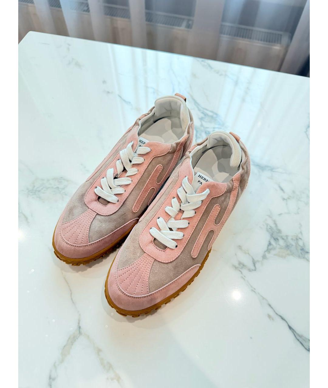 HERMES Розовые замшевые кроссовки, фото 2