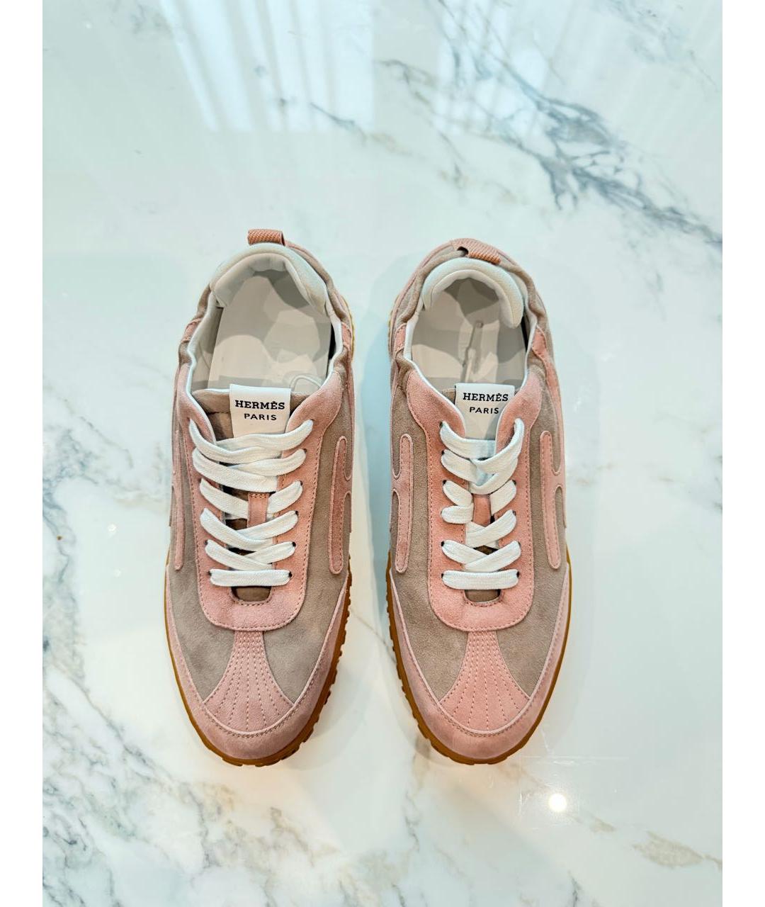 HERMES Розовые замшевые кроссовки, фото 3
