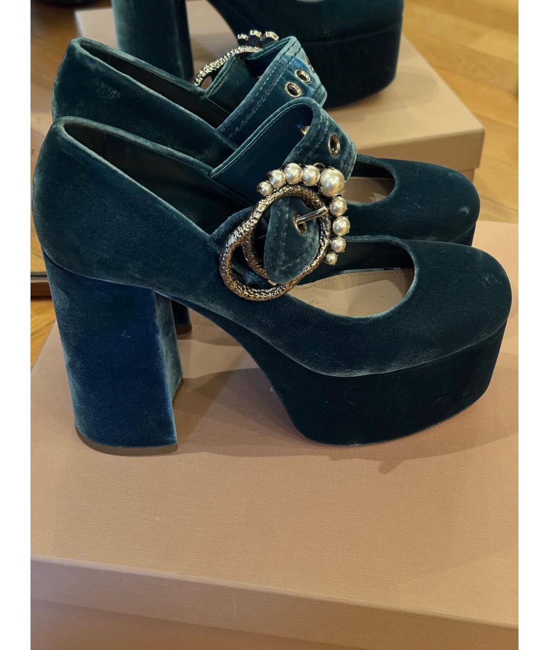 MIU MIU Бирюзовые бархатные туфли, фото 7