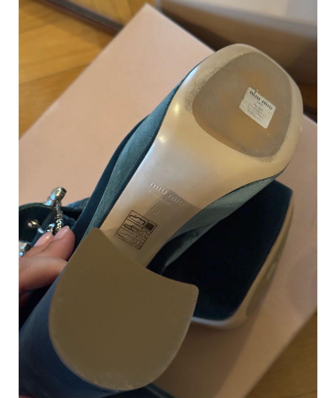 MIU MIU Бирюзовые бархатные туфли, фото 3