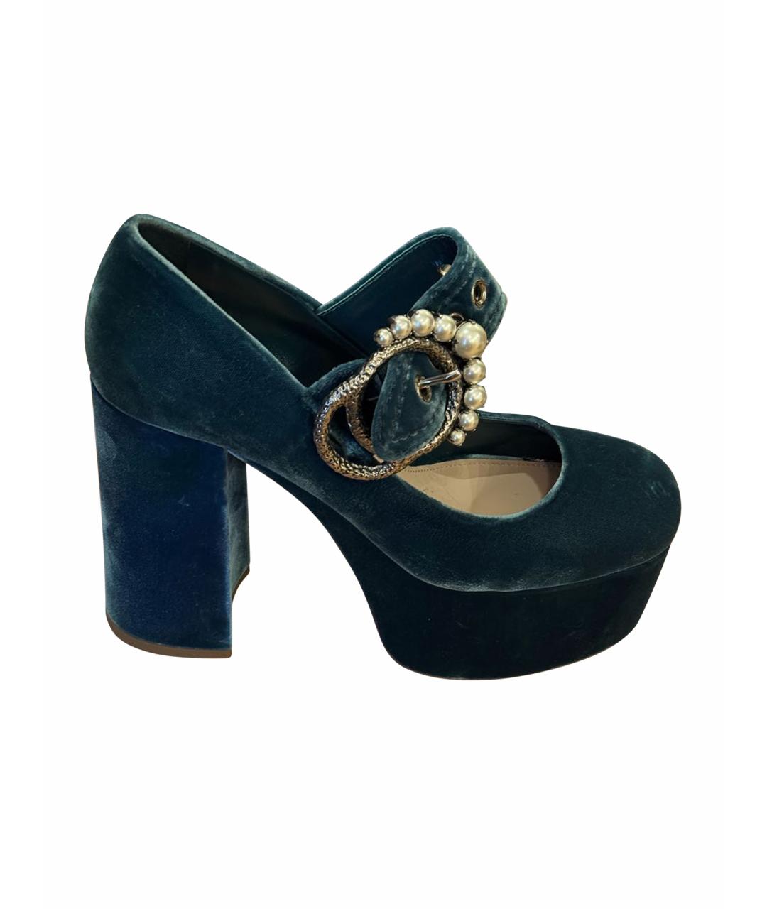 MIU MIU Бирюзовые бархатные туфли, фото 1