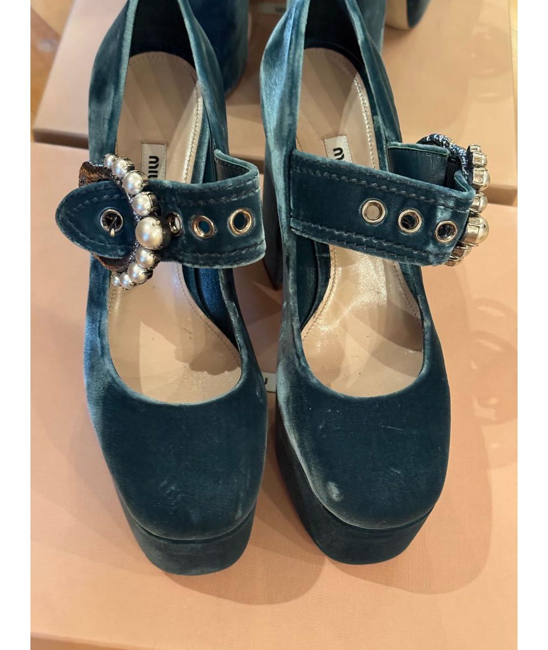 MIU MIU Бирюзовые бархатные туфли, фото 6