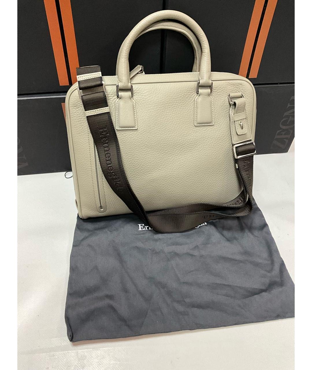 ERMENEGILDO ZEGNA XXX Серый кожаный портфель, фото 3