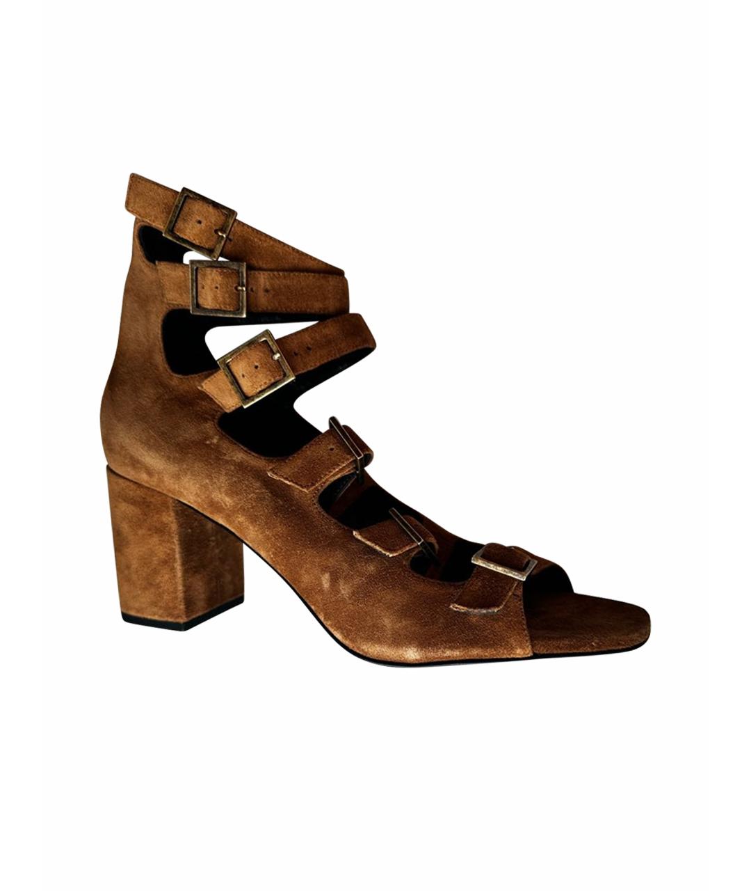 SAINT LAURENT Коричневые замшевые босоножки, фото 1