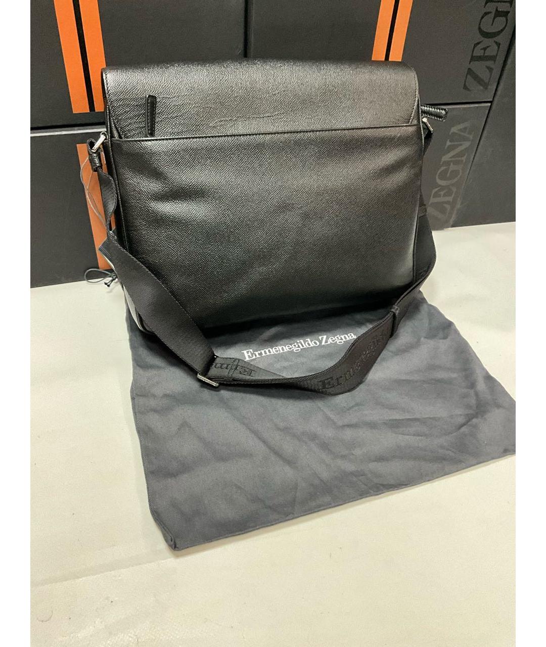 ERMENEGILDO ZEGNA XXX Черная кожаная сумка на плечо, фото 3