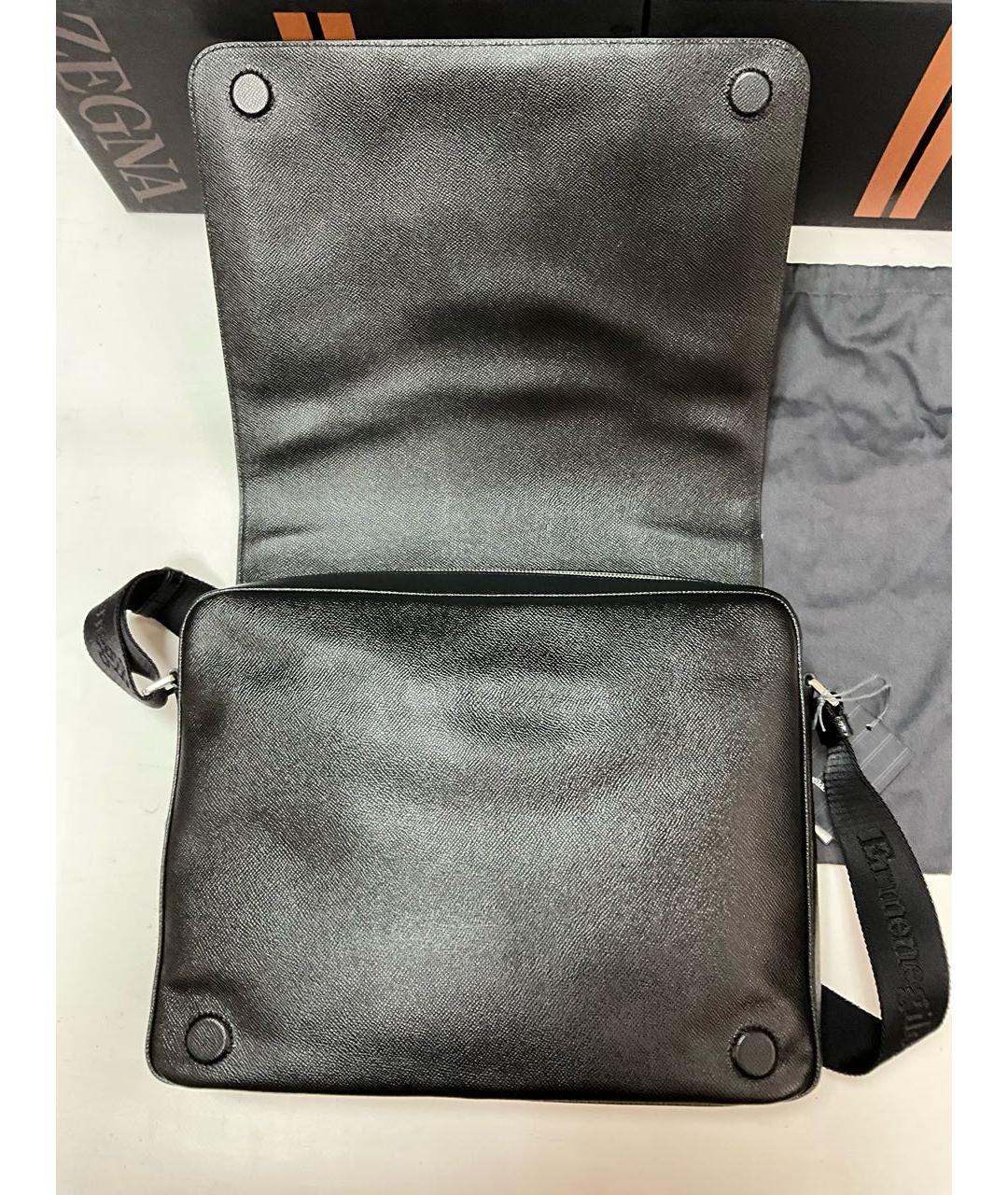 ERMENEGILDO ZEGNA XXX Черная кожаная сумка на плечо, фото 6