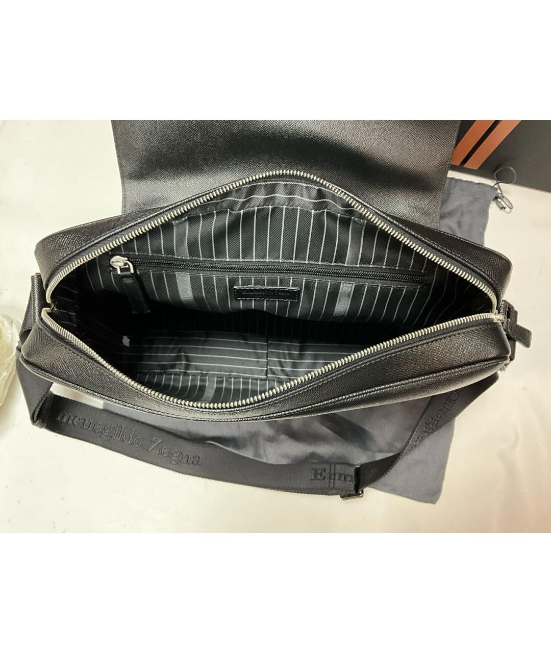 ERMENEGILDO ZEGNA XXX Черная кожаная сумка на плечо, фото 7