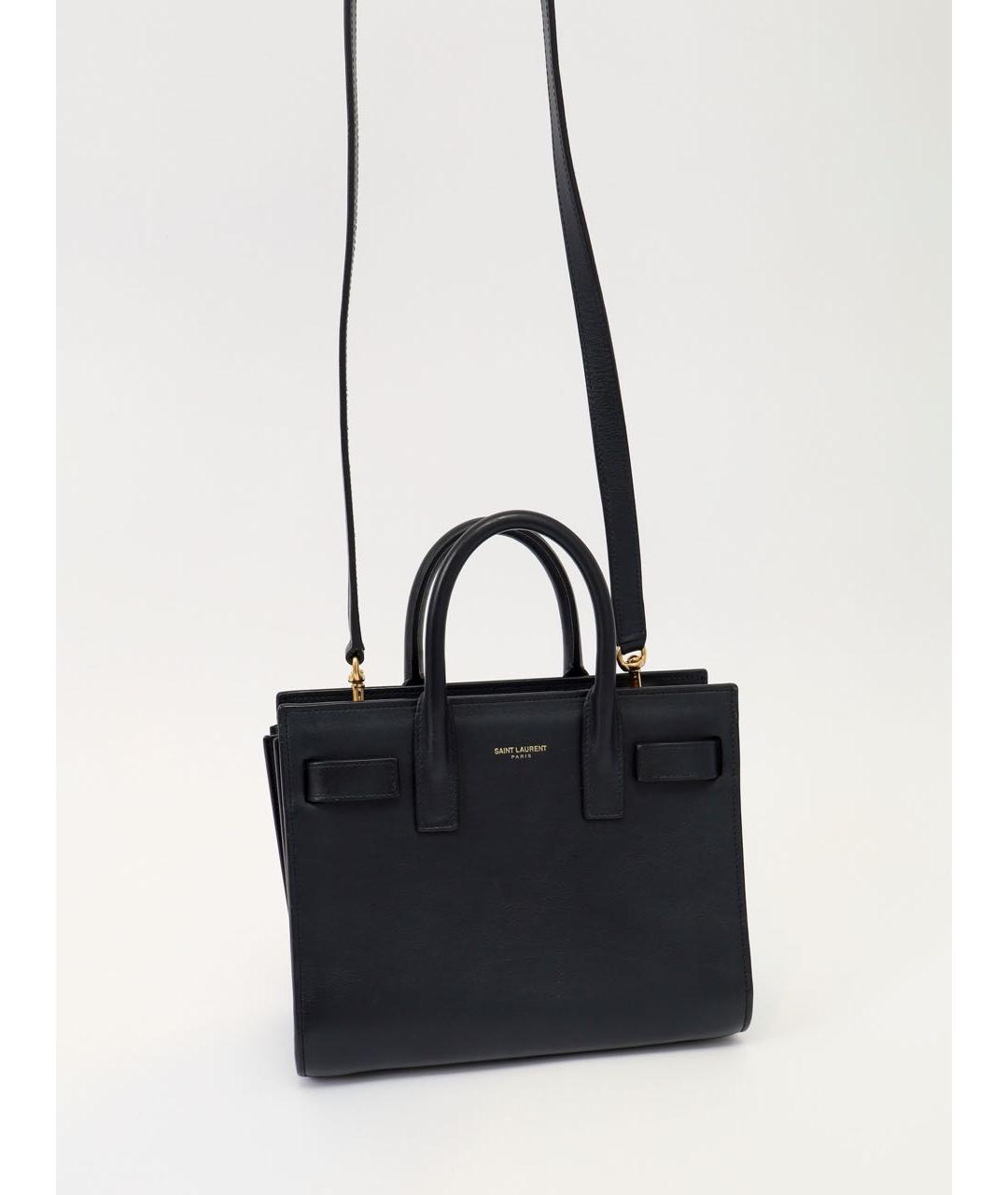 SAINT LAURENT Черная кожаная сумка с короткими ручками, фото 4