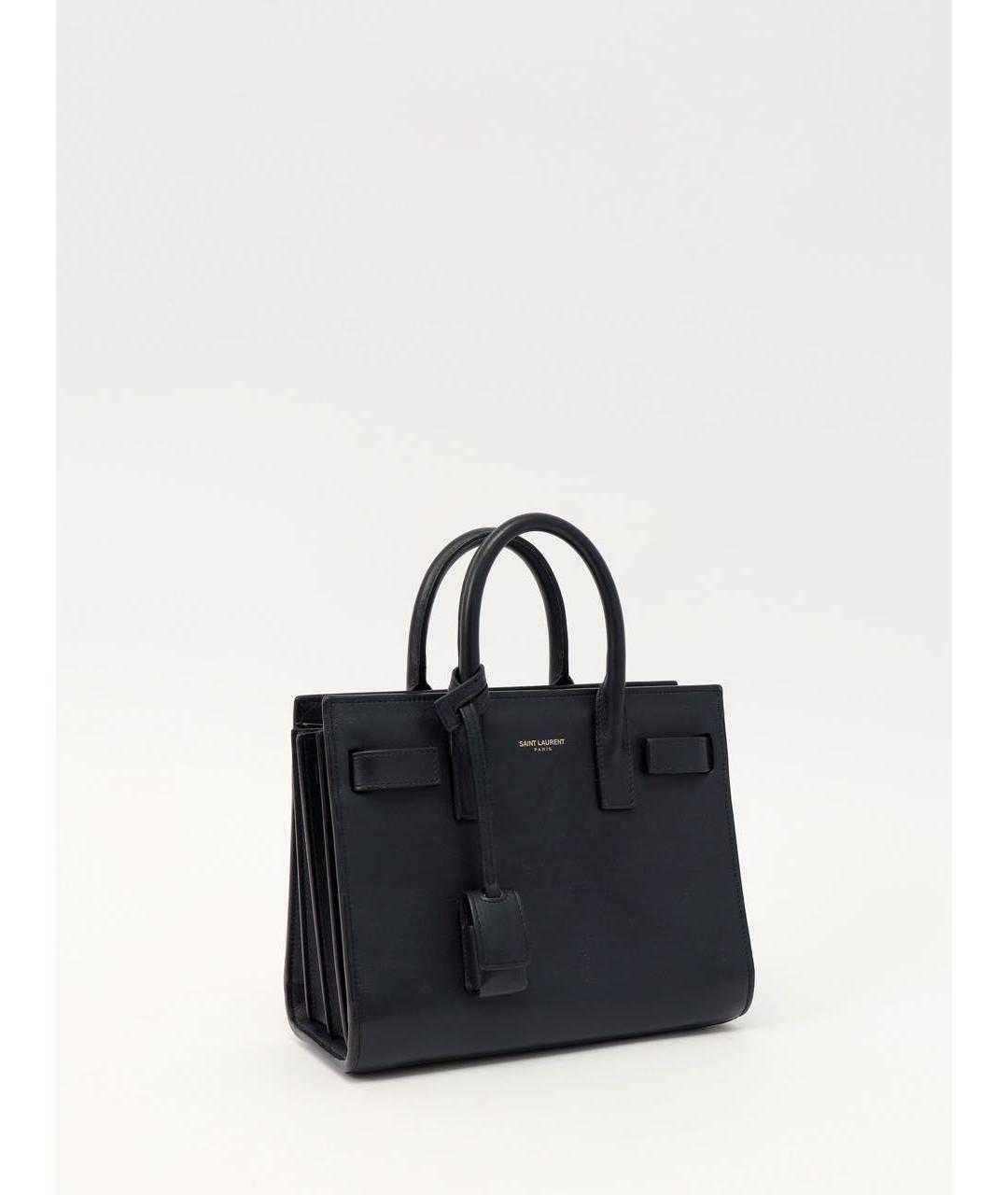 SAINT LAURENT Черная кожаная сумка с короткими ручками, фото 3