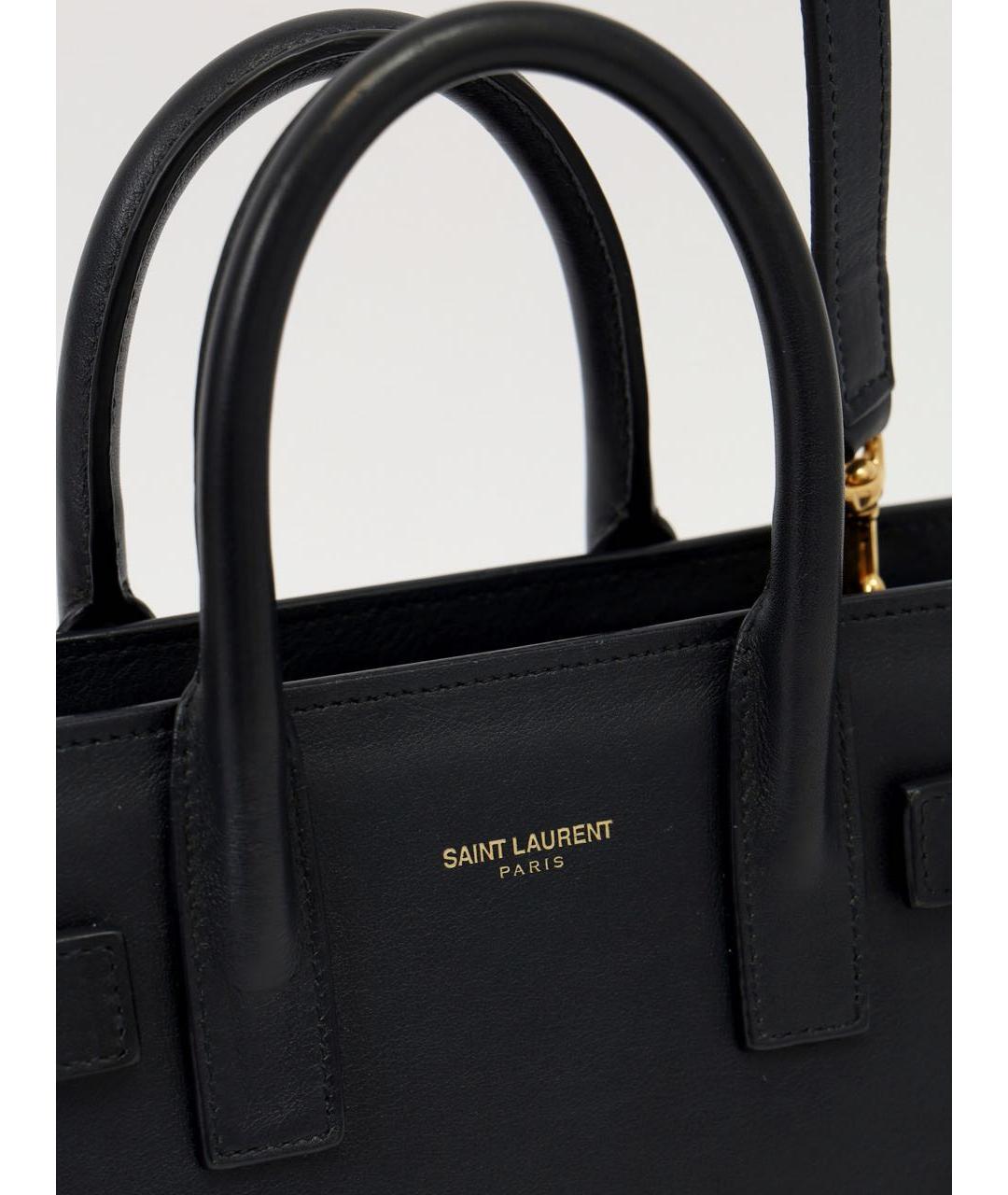 SAINT LAURENT Черная кожаная сумка с короткими ручками, фото 5