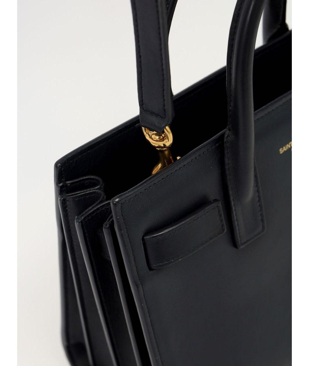 SAINT LAURENT Черная кожаная сумка с короткими ручками, фото 7