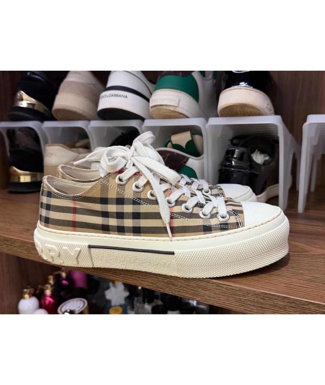 BURBERRY Бежевые текстильные кеды, фото 7